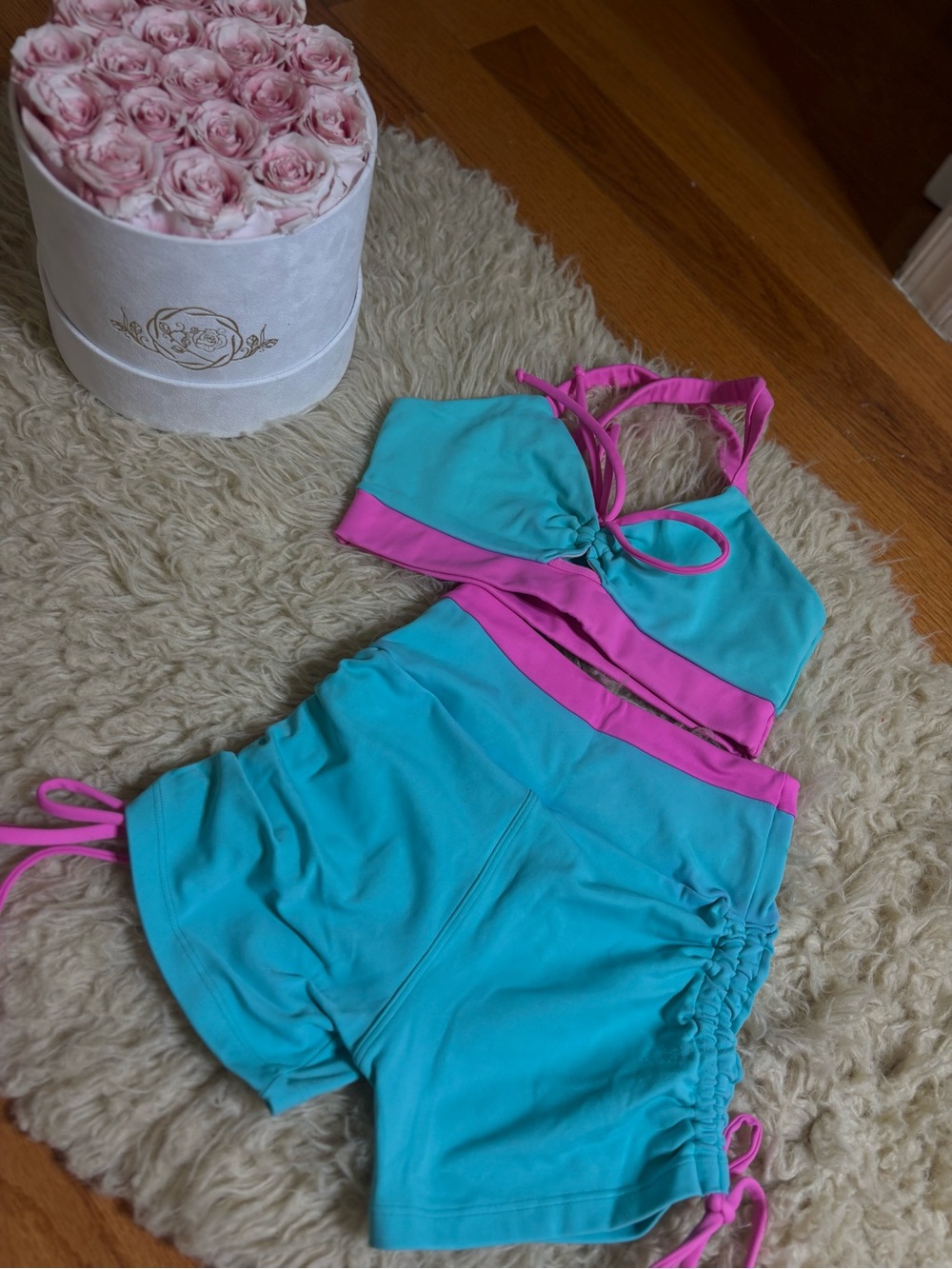 Athletic Women’s Turquoise & Pink Drawstring Shorts